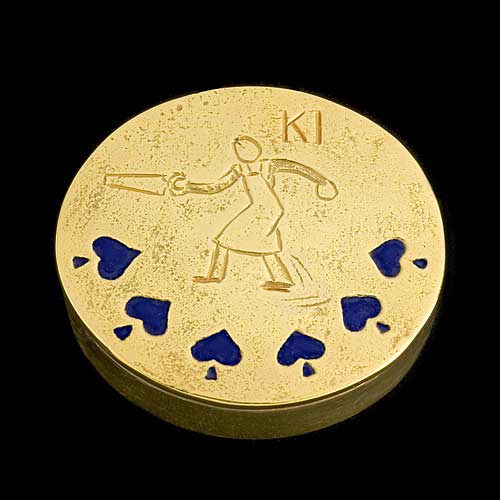 Poudrier rond en bronze - �Qui s'y frotte�